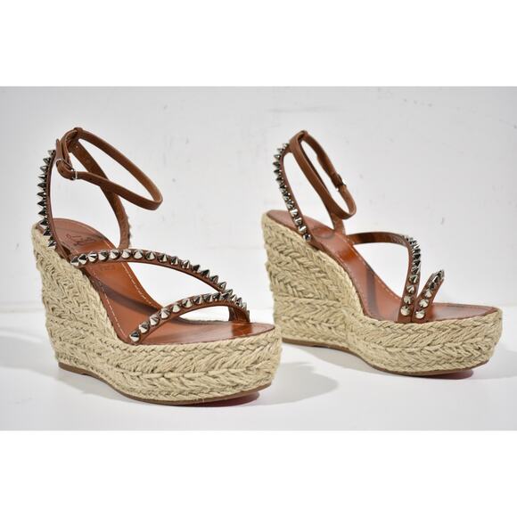 Christian Louboutin Mafaldina Zeppa 120 Brown Platform Wedge Sandal Heel Pump 39 - Picture 4 of 12